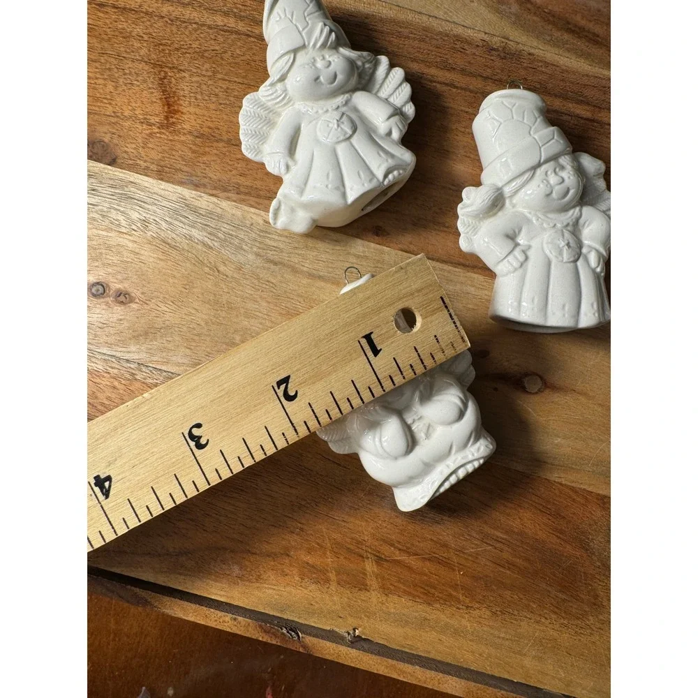Ceramic Angel Ornaments Set of 4 OS White Glossy Glazed Figural Christmas Decor